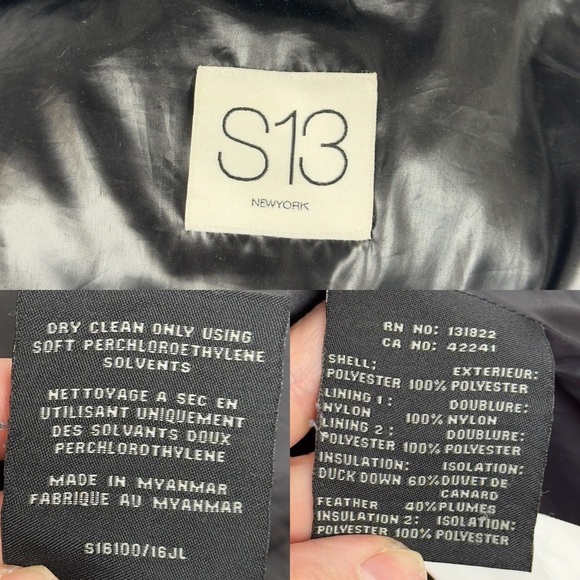 S13 NY Kylie Down Puffer Jacket Women S Black Nylon Coat Cuff Thumbholes No Hood - Picture 15 of 15